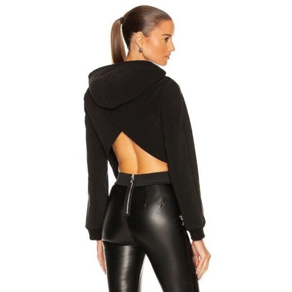 RtA Haven Cropped Sweatshirt NWT Black Crop Open Back Hoodie - Picture 2 of 10